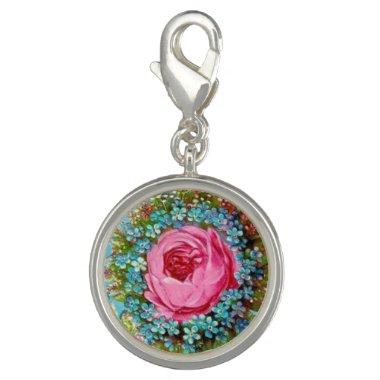 BEAUTIFUL PINK ROSE AND BLUE FLOWERS CHARM