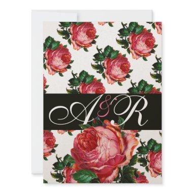 BEAUTIFUL PINK ROSE FLORAL MONOGRAM Invitations