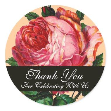 BEAUTIFUL PINK ROSE Thank You Classic Round Sticker