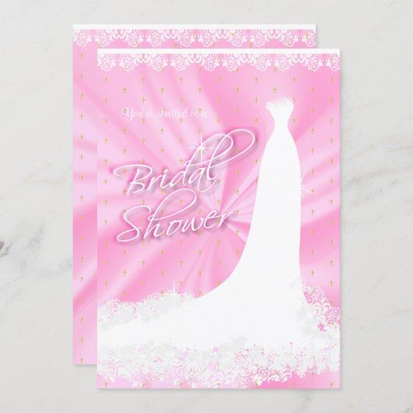 Beautiful Pink Satin Religious Bridal Shower Invitations