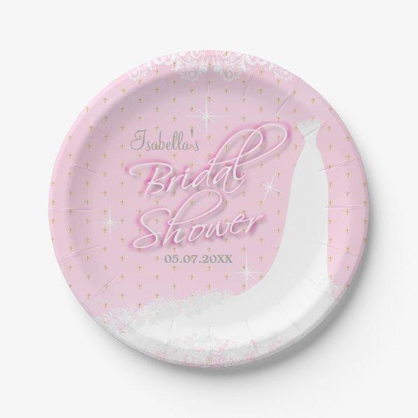 Beautiful Pink Satin Religious Bridal Shower Paper Plates
