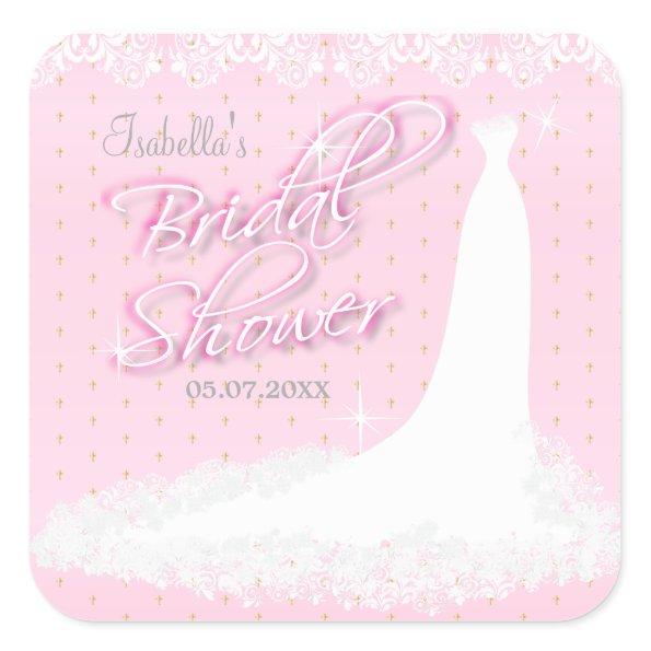 Beautiful Pink Satin Religious Bridal Shower Square Sticker