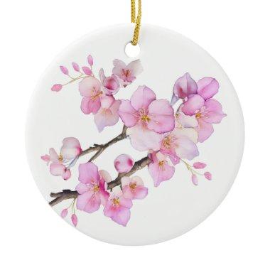 Beautiful pink watercolor cherry blossoms ceramic ornament