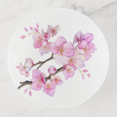 Beautiful pink watercolor cherry blossoms trinket tray