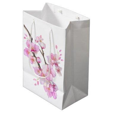 Beautiful pink watercolor cherry Sakura blossoms Medium Gift Bag