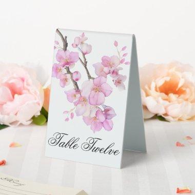 Beautiful pink watercolor cherry Sakura blossoms Table Tent Sign