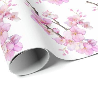 Beautiful pink watercolor cherry Sakura blossoms Wrapping Paper