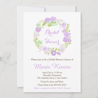 Beautiful Purple Floral Wreath Bridal Shower Invitations