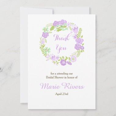 Beautiful Purple Floral Wreath Bridal Shower Thank You Invitations
