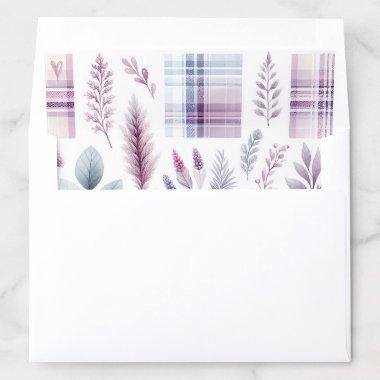 Beautiful Purple Hues Floral Leaf Plaid Pattern Envelope Liner