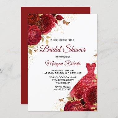 Beautiful Red Roses Sparkle Dress Bridal Shower Invitations