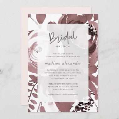 Beautiful Rose Color Floral Blush Bridal Brunch Invitations