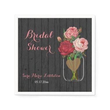 Beautiful Rose Mason Jar Bridal Shower Paper Napkins