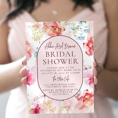 Beautiful Rosy Watercolor Bridal Shower Invitations