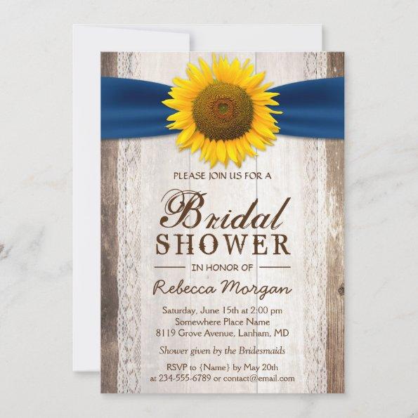Beautiful Rustic Sunflower Ribbon Bridal Shower Invitations