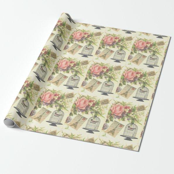 Beautiful, Shabby, Paris, Birdcage Wrapping Paper