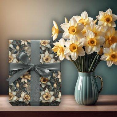 Beautiful Spring Baroque Daffodils Floral Pattern Wrapping Paper