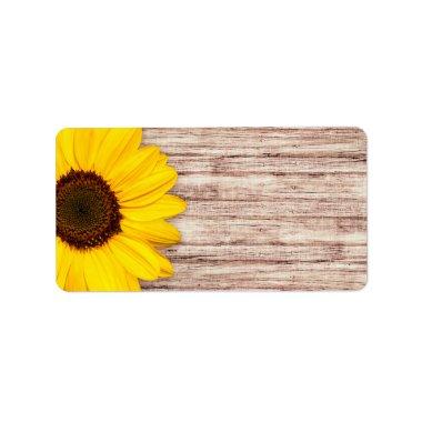 Beautiful sunflower on rustic barn wood blank label