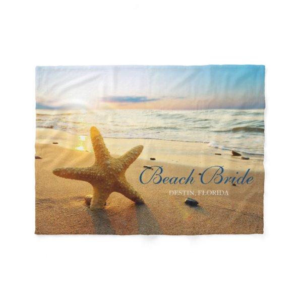 Beautiful Sunset Beach Custom Beach Bride Fleece Blanket