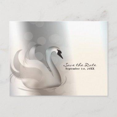 Beautiful Swan Silver Elegant Chic Save the Date Announcement PostInvitations