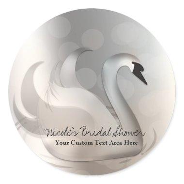Beautiful Swan White & Silver Elegant Custom Favor Classic Round Sticker