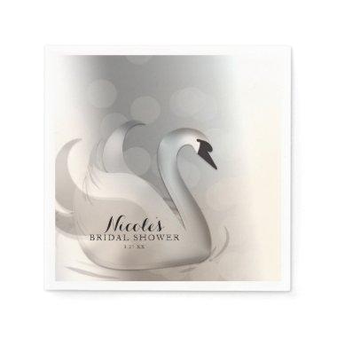 Beautiful Swan White & Silver Elegant Custom Party Napkins