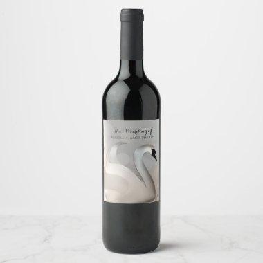 Beautiful Swan White & Silver Elegant Custom Wine Wine Label