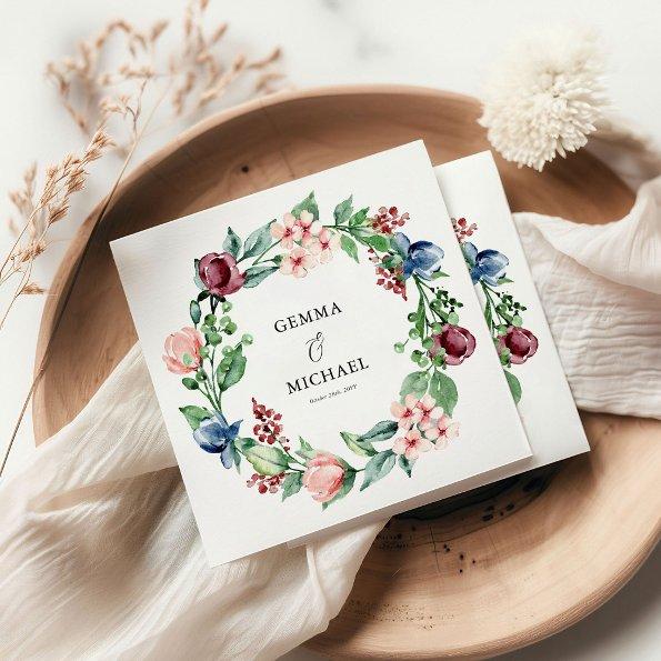Beautiful Watercolor Floral & Greenery Wedding Napkins