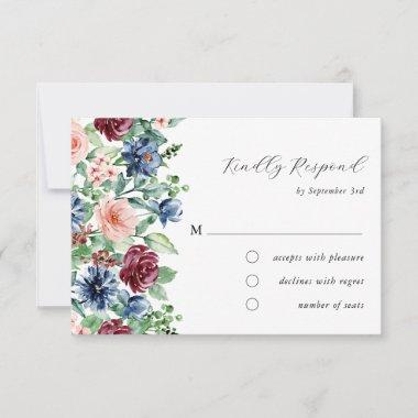 Beautiful Watercolor Floral & Greenery Wedding RSVP Card