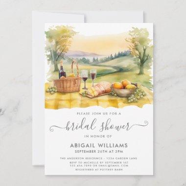 Beautiful Watercolor Picnic Wine Bridal Shower Invitations