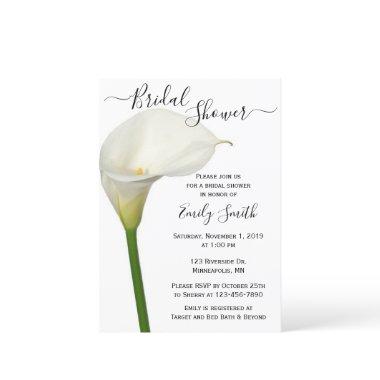 Beautiful White Calla Lily Floral Bridal Shower Invitations