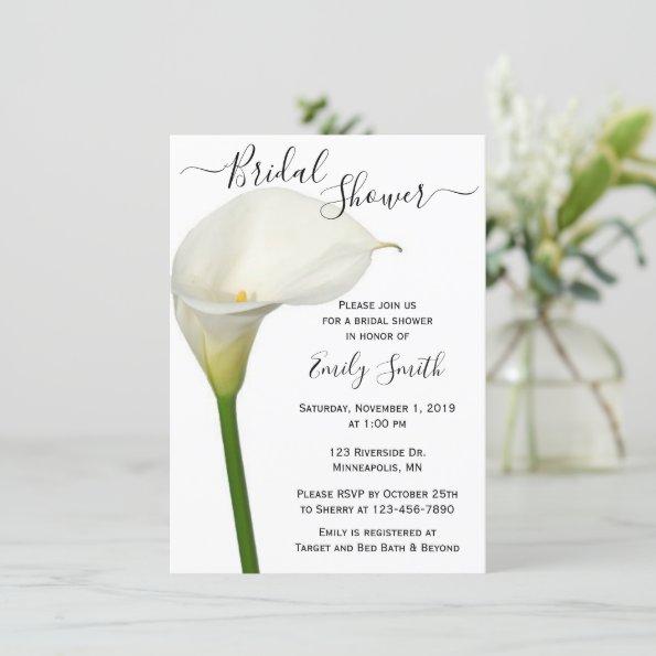 Beautiful White Calla Lily Floral Bridal Shower Invitations