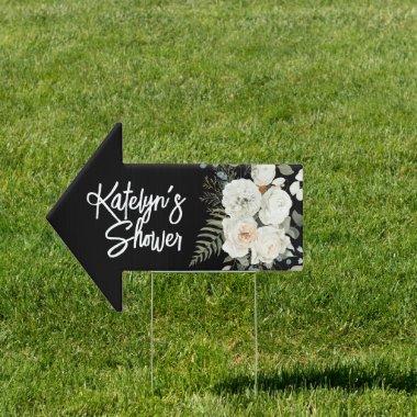 Beautiful White Floral wDirectional Wedding SHOWER Sign