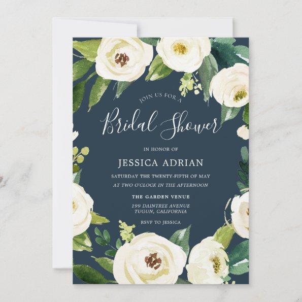 Beautiful White Flowers Greenery Bridal Shower Invitations