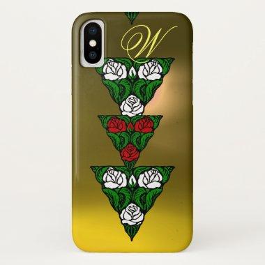 BEAUTIFUL WHITE RED ROSES TRIANGLE MONOGRAM iPhone X CASE