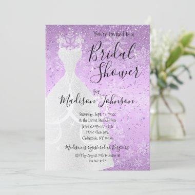 Beautiful Winter Snowfall Bridal Shower - Purple Invitations