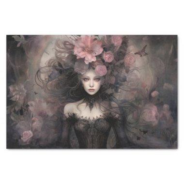 Beautiful Woman Gothic Queen with Flower Decoupage Tissue Paper