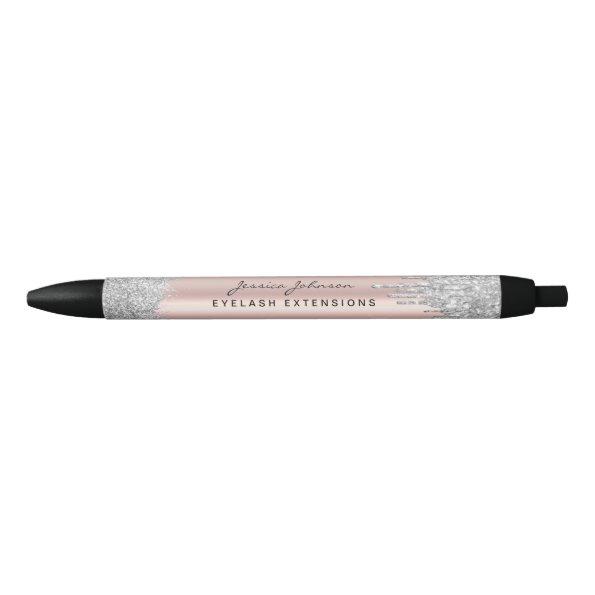 Beauty Rose Gold Silver Glitter Drips Custom Black Ink Pen