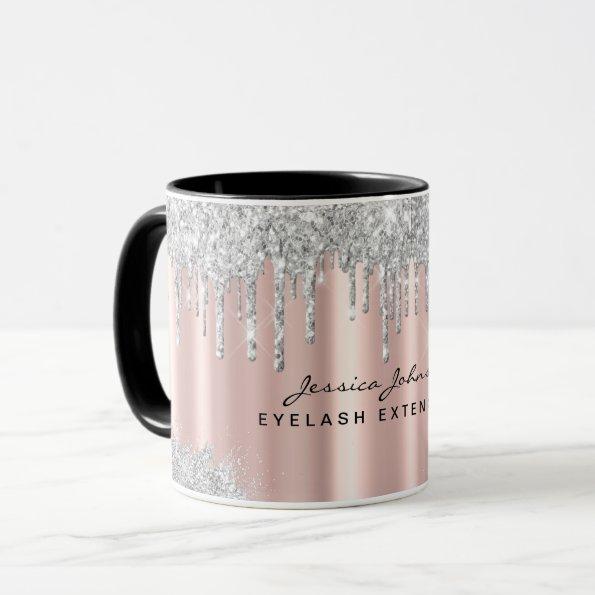 Beauty Rose Gold Silver Glitter Drips Custom Mug