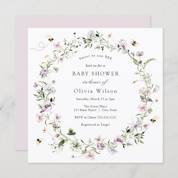 Bee and Lavender Wildflower Baby Shower Invitations