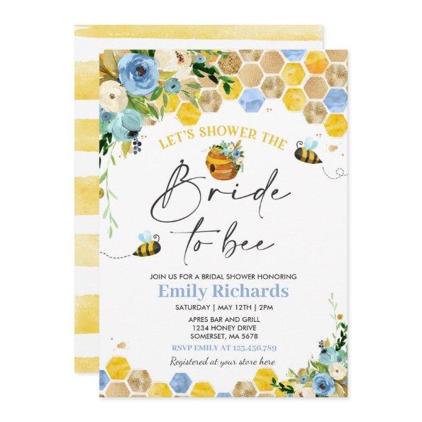 Bee  Blue & Gold Floral Bride To Bee