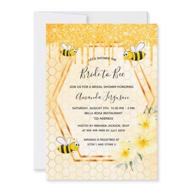 Bee Bridal shower gold glitter drips bride to bee Invitations