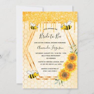 Bee Bridal shower gold glitter drips bride to bee Invitations