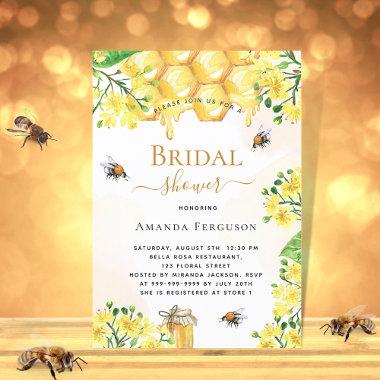 Bee Bridal shower gold yellow florals cute Invitations
