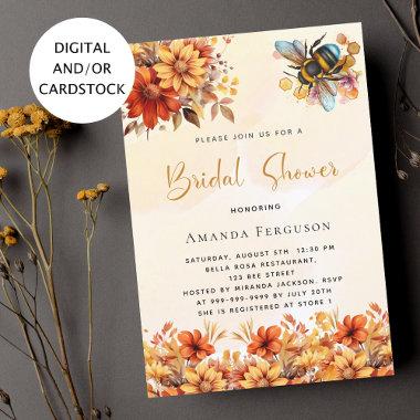 Bee Bridal shower orange fall florals Invitations