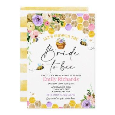 Bee Bridal Shower Pink & Gold Floral Bride To Bee Invitations