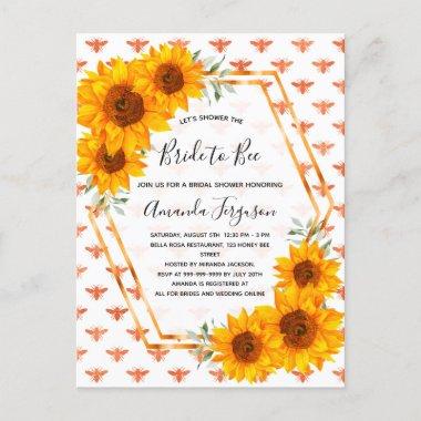 Bee Bridal shower sunflowers rose gold invitation PostInvitations