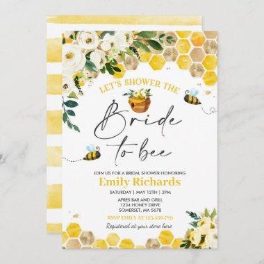 Bee Bridal Shower White & Gold Floral Bride To Bee Invitations