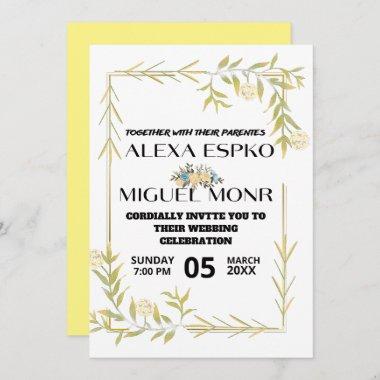 Bee Bridal shower yellow florals party Invitations