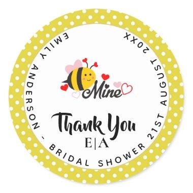 BEE MINE Thank you Yellow Cute Bee Favor Gift Classic Round Sticker